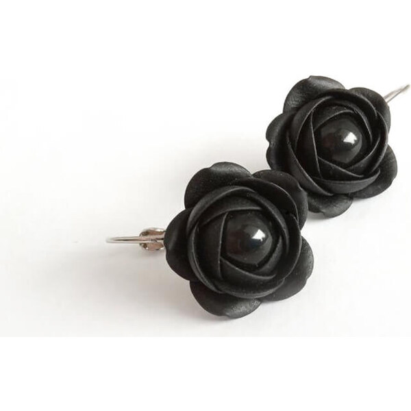 Troli Čierne visiace náušnice s perličkou kvetinky 66581538