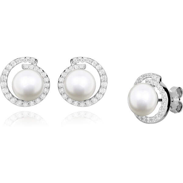 Ligot Strieborné náušnice s perlou a zirkónmi 46720246