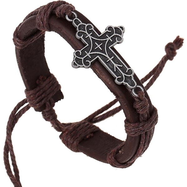 Hnedý pánsky náramok so vzorovaným krížom 65637858
