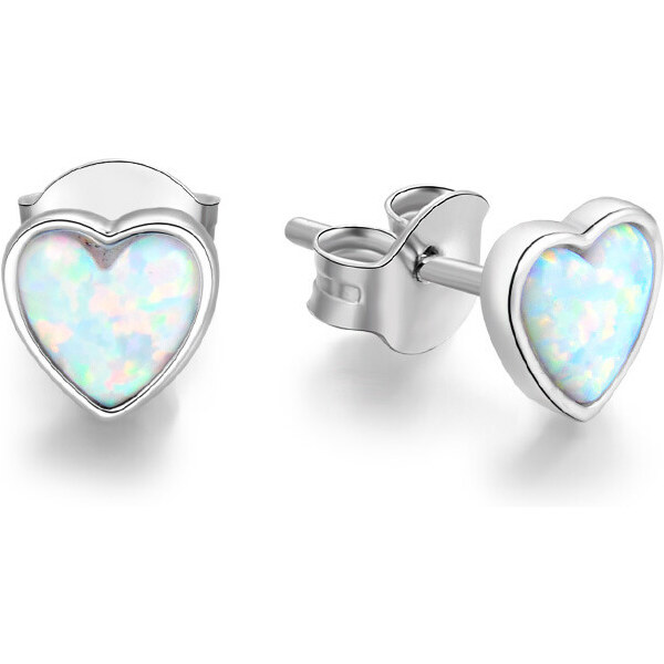 Beneto Strieborné náušnice so syntetickým opál Srdiečka AGUP1185 66582256