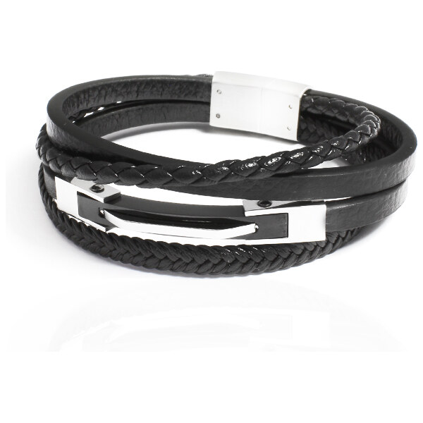 BM Jewellery Pánsky kožený náramok čierny S1063220 19421412