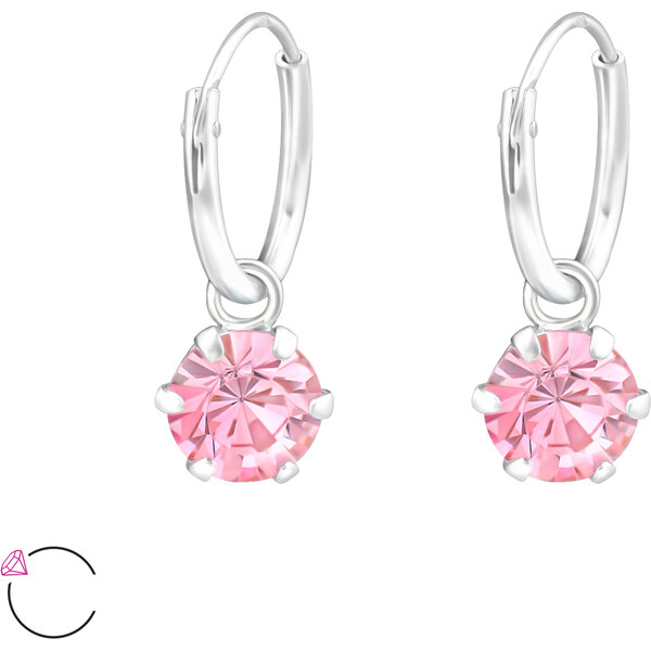 Glory detské visiace strieborné náušnice kruhy s krištáľom Light rose 18935991