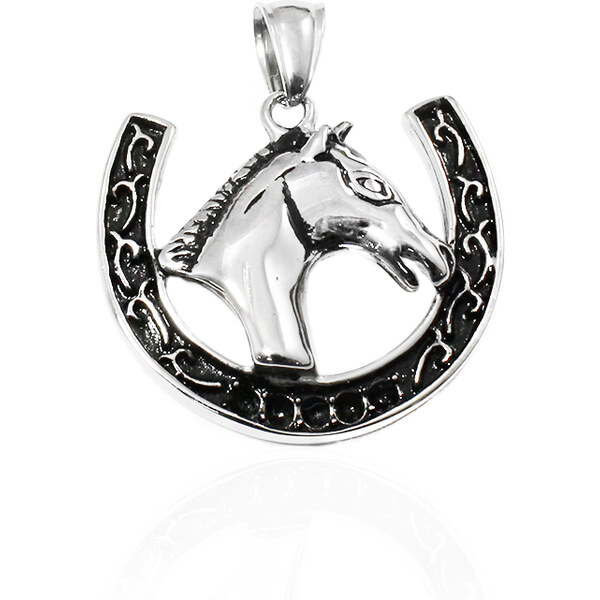 BM Jewellery Prívesok kôň s podkovou 3 cm z chirurgickej ocele 19421455
