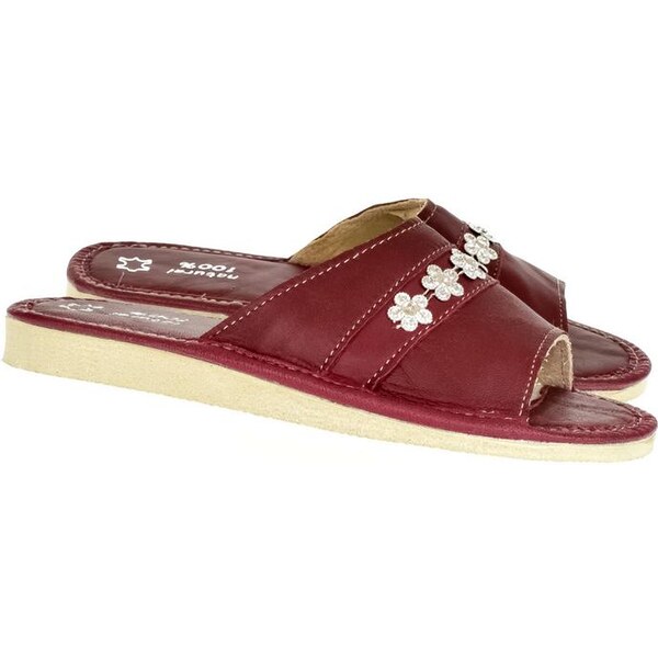 JOHN-C Dámske bordové kožené papuče MASHA 19013688