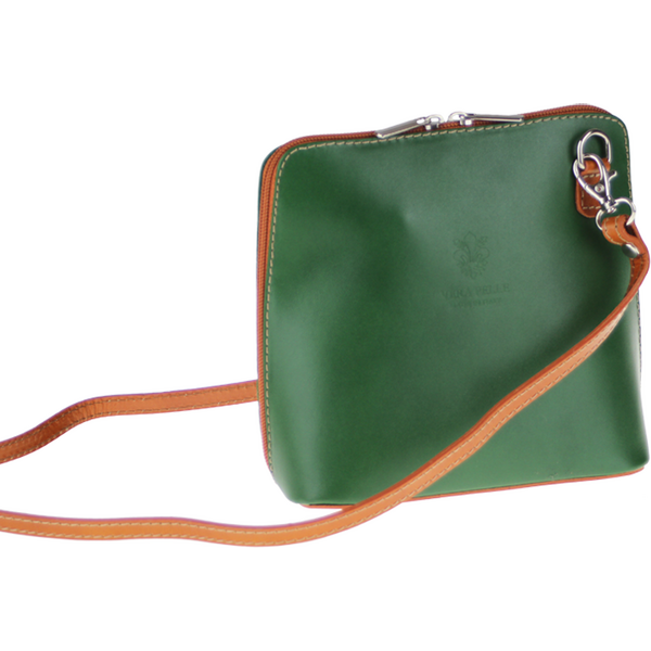 Zelená kožená talianska crossbody kabelka Grana Verde Camel 62554950
