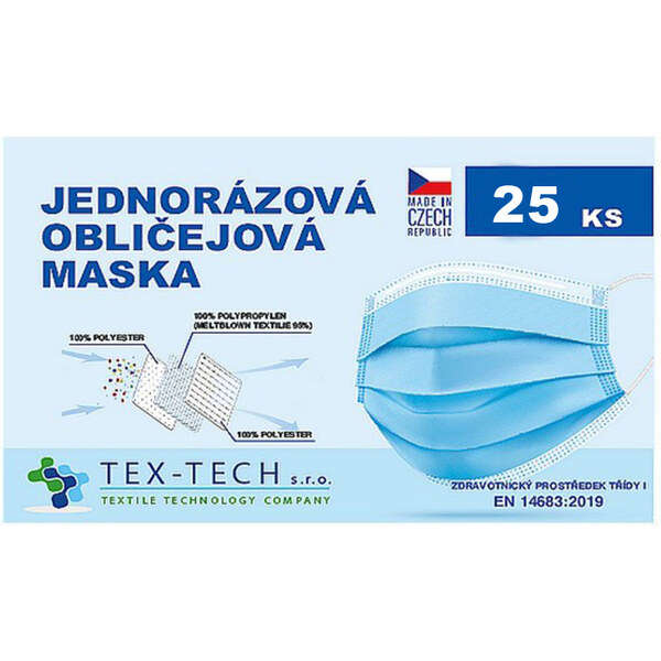 TEX-TECH Jednorazové zdravotnícke rúško českej výroby 25ks modrá 19073944