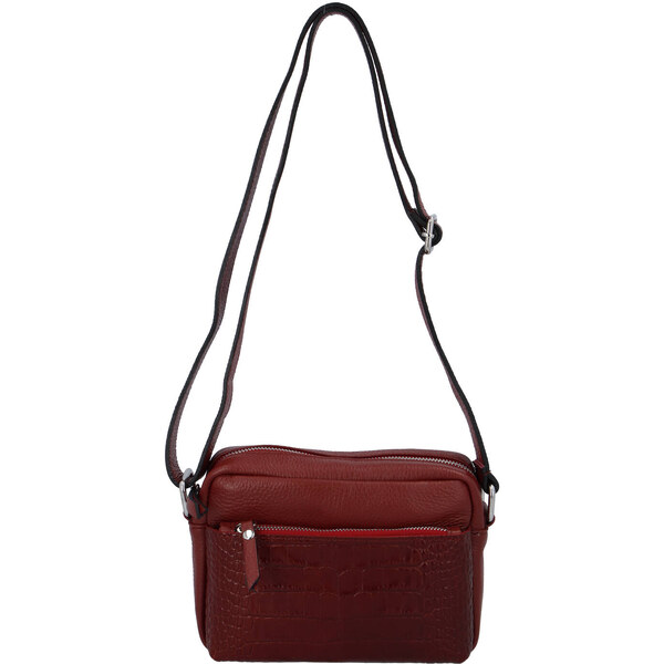 Dámska kožená crossbody kabelka tmavočervená - ItalY Kruba červená 30920195