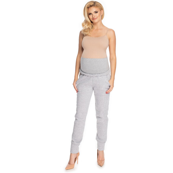 MladaModa Tehotenské tepláky s vreckami model 0173 šedé 19480969