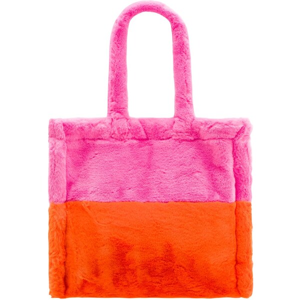 Due Linee Dámska veľká obojstranná kabelka s chlpom ružovo - oranžová 19511563