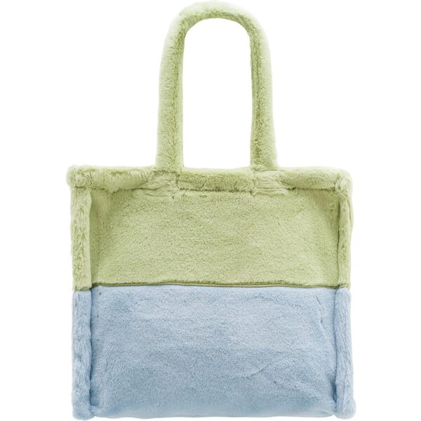 Due Linee Dámska veľká obojstranná kabelka s chlpom zeleno - modrá 19511557