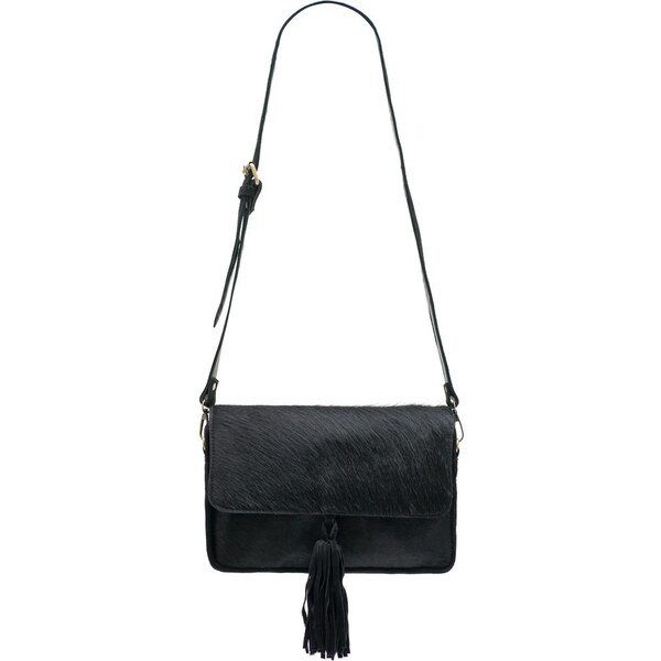 Due Linee Dámska kožená crossbody kabelka so srsťou a strapcov - 19888197