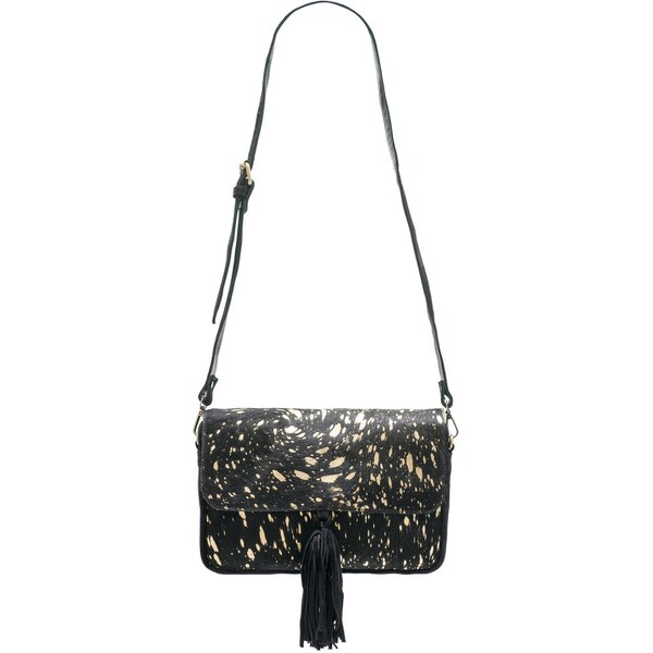 Due Linee Dámska kožená crossbody kabelka so srsťou a zdobením - 19888204