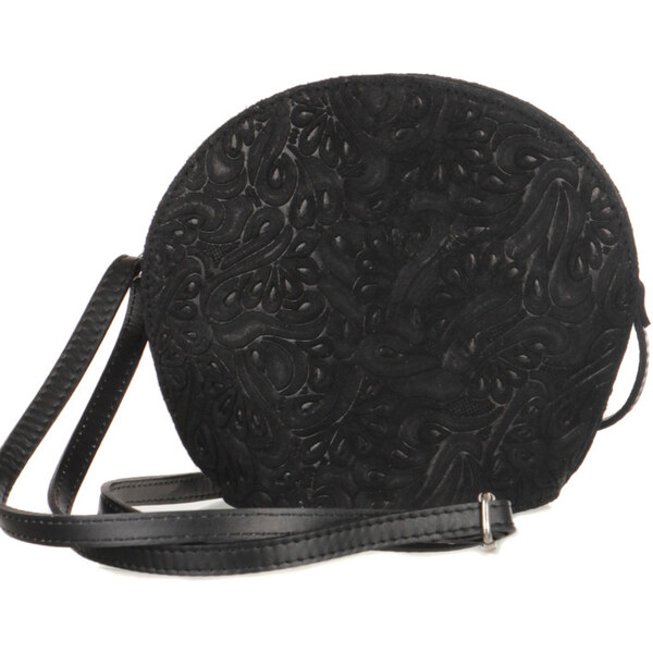 Glara Kožená gulatá kabelka s motívom kvetín 20151085