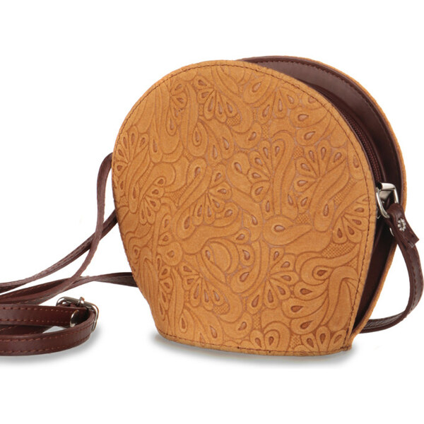 Glara Kožená gulatá kabelka s motívom kvetín 20151087