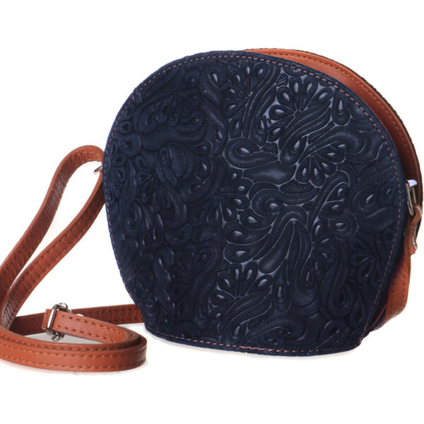 Glara Kožená gulatá kabelka s motívom kvetín 34179403