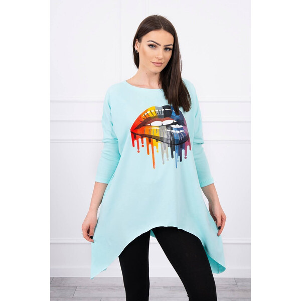 MladaModa Tunika s potlačou dúhových pier model 9006 mentolová 43383357