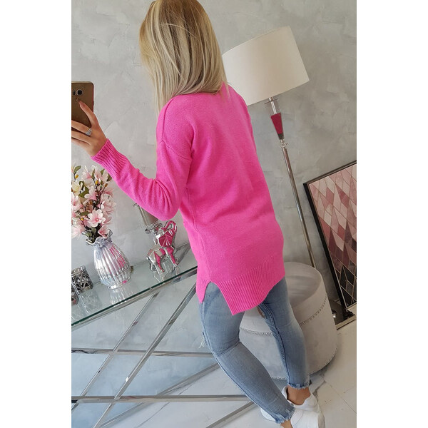 MladaModa Úpletový sveter s rozparkami, vreckami a stojačikom fuksiový 48388171