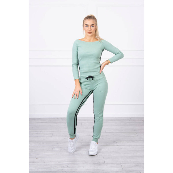 MladaModa Súprava s topom a dvomi prúžkami na boku tmavá mentolová 20311293