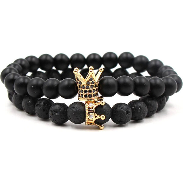 BudNej Náramky pre páry KING and QUEEN CROWN z onyxu a lávových 35941793
