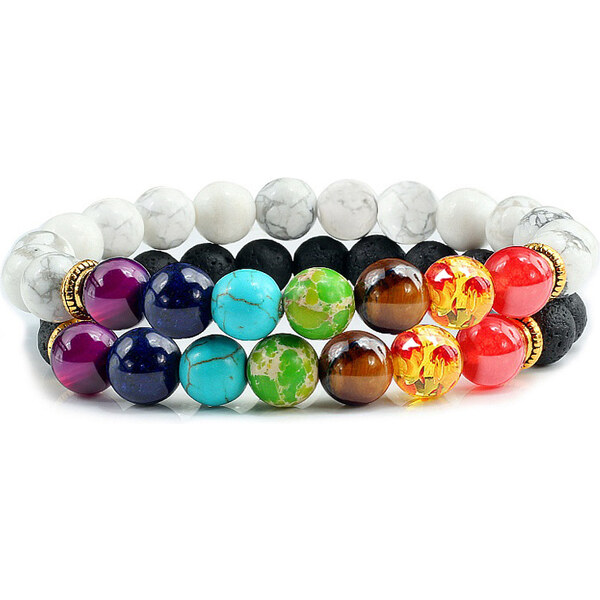BudNej Náramky pre páry ČAKRY z howlitu a lávových kameňov MN3005 35941800