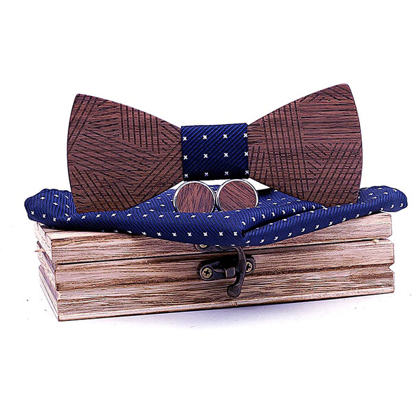 Mahoosive Drevený motýlik s vreckovkou a manžetovými gombíkmi T221-C2 35941804