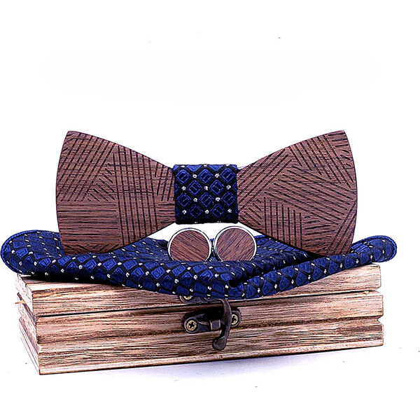 Mahoosive Drevený motýlik s vreckovkou a manžetovými gombíkmi T221-C6 35941838