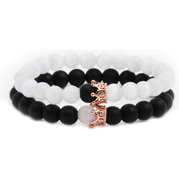 BudNej Náramky pre páry QUEEN CROWN z mačacieho oka a onyxu MN3028 35941827