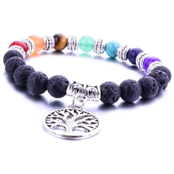 BudNej Minerálny náramok ČAKRY a STROM ŽIVOTA z lávových kameňov 35941846