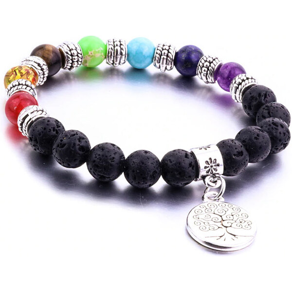 BudNej Minerálny náramok ČAKRY a STROM ŽIVOTA z lávových kameňov 35941848