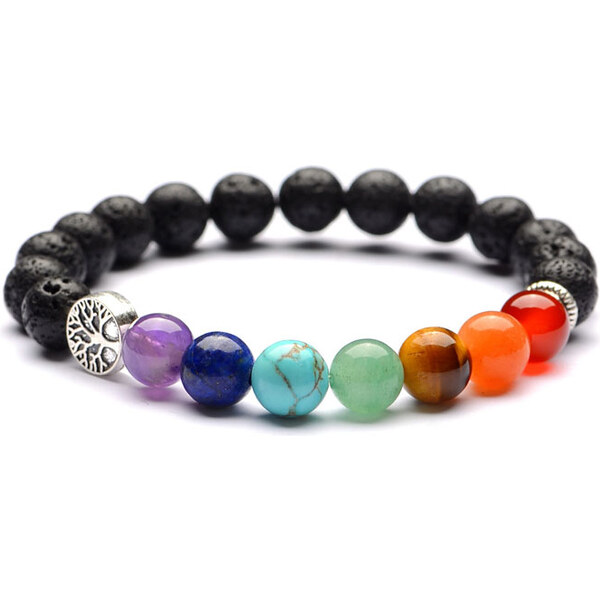 BudNej Minerálny náramok ČAKRY a STROM ŽIVOTA z lávových kameňov 35941892