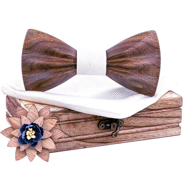 Mahoosive Drevený motýlik s vreckovkou a brošňou T277-C5 35941900