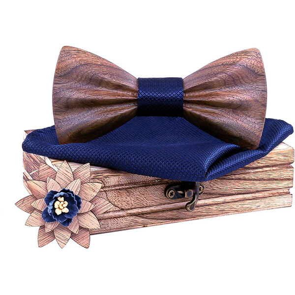 Mahoosive Drevený motýlik s vreckovkou a brošňou T277-C6 35941901