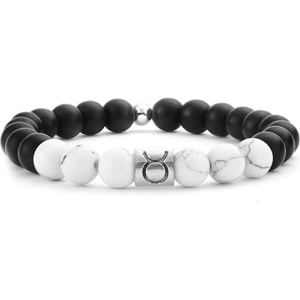 BudNej Minerálny náramok v znamení BÝK z howlitu a onyxu MN1801 35941902