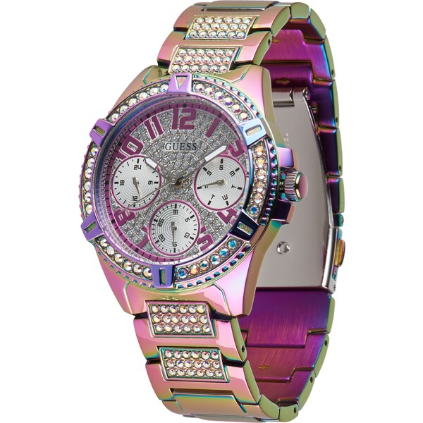 GUESS Analógové hodinky zelená / tmavofialová / tmavoružová 62126939