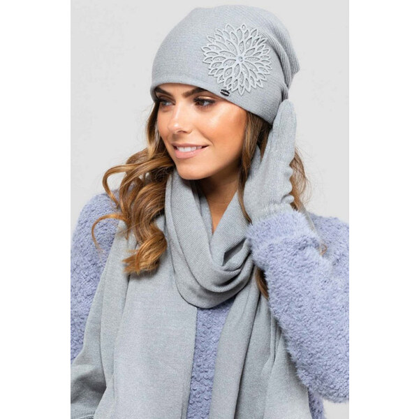Kamea Šedý dámsky set čiapka + šál Saragossa, Farba šedá 48533822