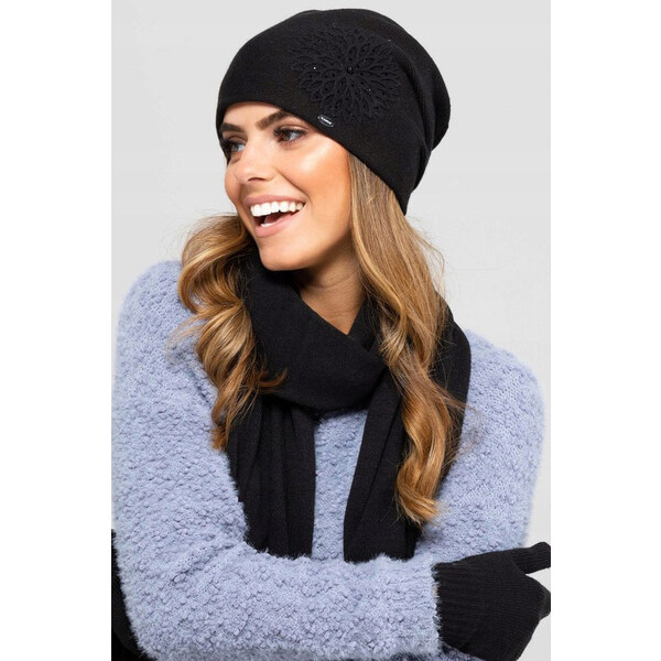 Kamea Čierny dámsky set čiapka + šál Saragossa, Farba čierna 20503120
