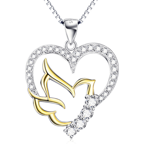 Olivie Strieborný náhrdelník ZLATÝ VTÁČIK V SRDCI 4695 21224255