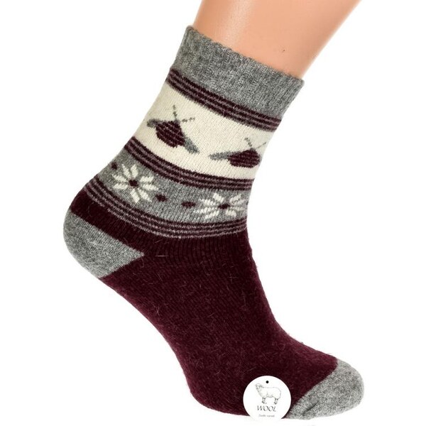 AURA.VIA Termo vlnené bordovo-sivé ponožky W-TER 60142429