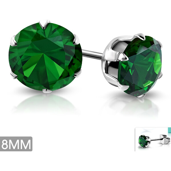 CITY STORM Napichovacie náušnice z chirurgickej ocele so zeleným očkom 66853611