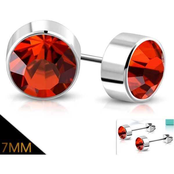 CITY STORM Oceľové náušnice s brúseným červeným očkom - Ruby 66853787