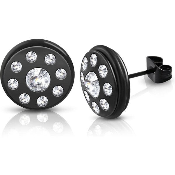 CITY STORM Náušnice z chirurgickej ocele čierne vykladané zirkónmi - 66853710