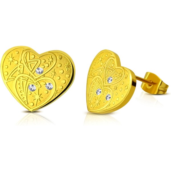 CITY STORM Náušnice z chirurgickej ocele gravírované srdiečko s očkami 66853723