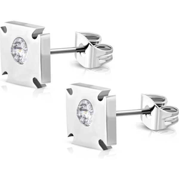 CITY STORM Puzetové náušnice z chirurgickej ocele štvorcové strieborné 66853793
