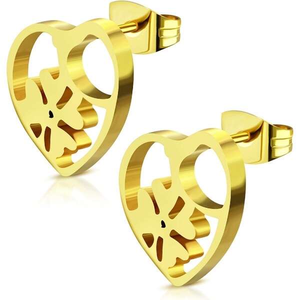CITY STORM Oceľové náušnice v zlatej farbe v tvare srdiečka so 66853791