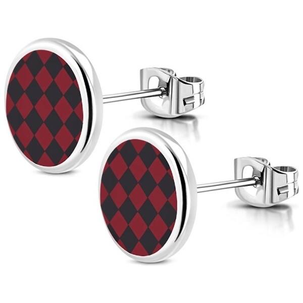 CITY STORM Unisex oceľové náušnice Chess červeno-čierne 66853798