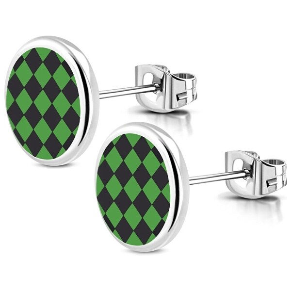 CITY STORM Unisex oceľové náušnice Chess zeleno-čierne 66853799