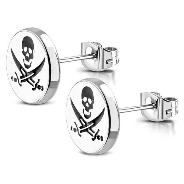 CITY STORM Náušnice z chirurgickej ocele s lebkou a dvoma mečmi 66853744