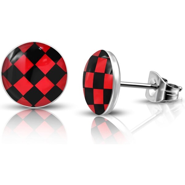 CITY STORM Náušnice z ocele Chess červeno-čierne 66853785