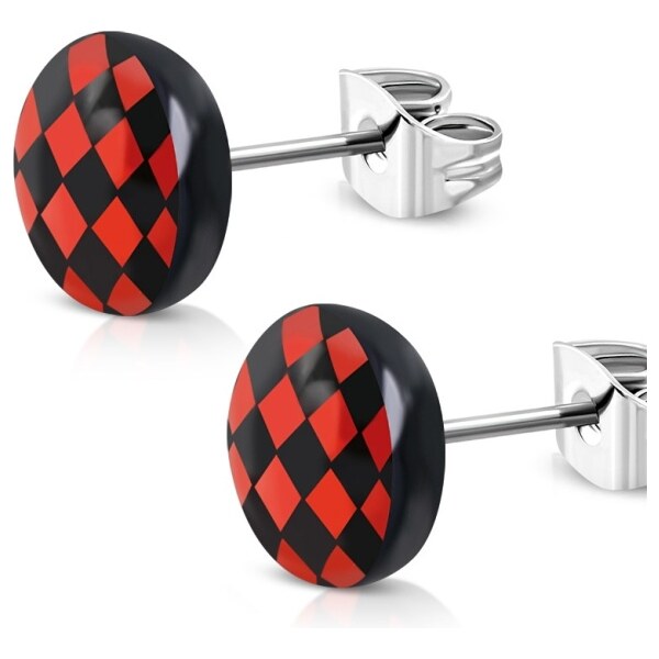 CITY STORM Náušnice z ocele a akrylu Chess čierno-červené 66853784