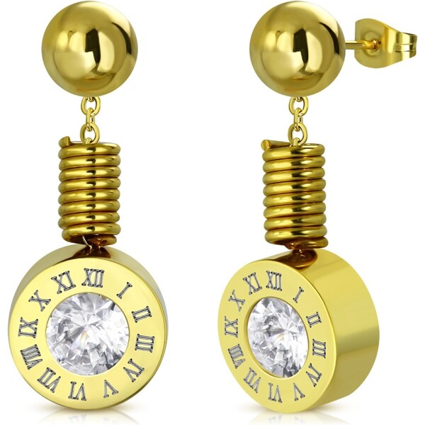 CITY STORM Náušnice z chirurgickej ocele v zlatej farbe vzor hodín 66853779